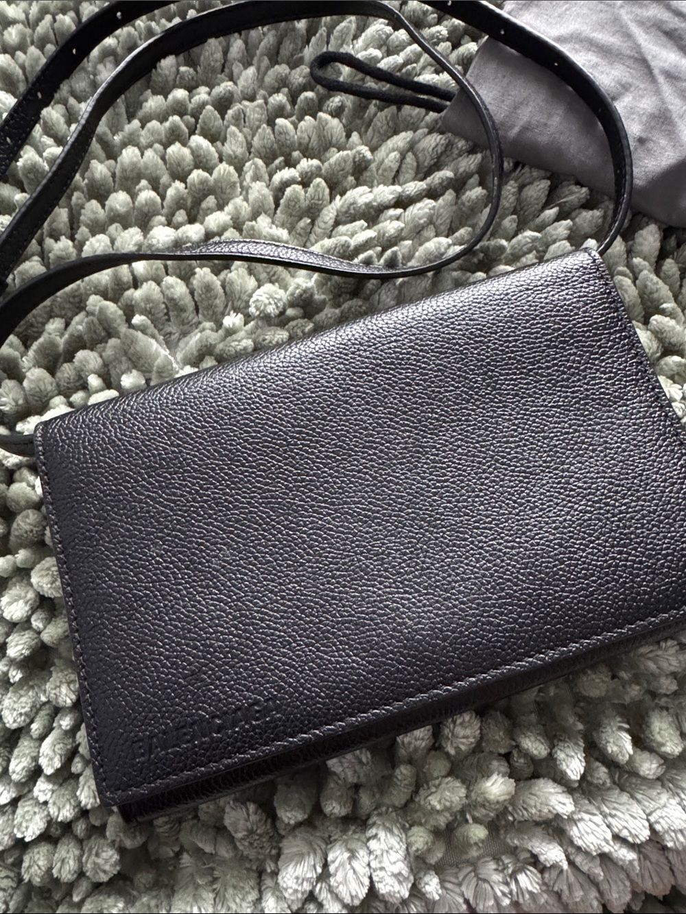Balenciaga Black Pebbled Leather Crossbody Wallet Bag